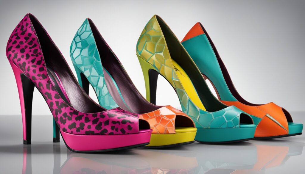 Bold shoe colors and patterned heels